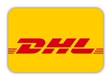 DHL-Logo in Rot auf gelbem Hintergrund.