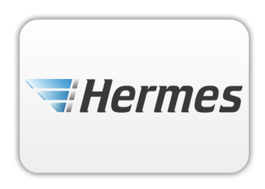 Logo von Hermes mit blauem Design und Schriftzug auf hellem Hintergrund.