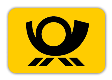 Schwarzes Logo mit gelbem Hintergrund, symbolisiert einen Bahnhof oder Transportdienst.