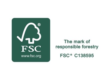 FSC-Logo, Symbol für verantwortungsvolle Forstwirtschaft, mit Webadresse.